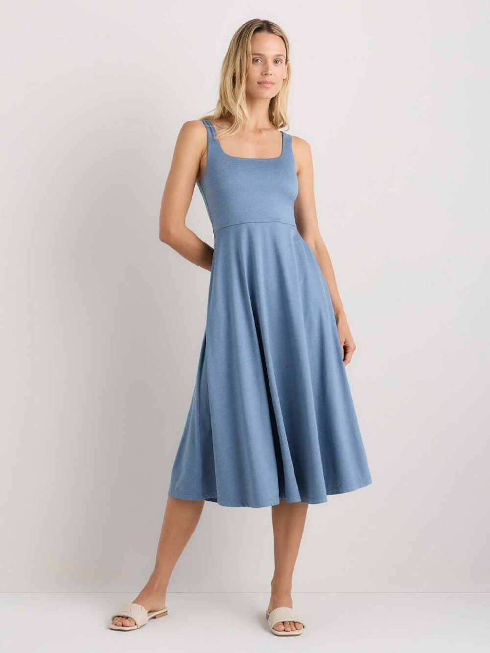 Quince Flowknit Breeze Fit and Flare Dress in Heather Sky Blue